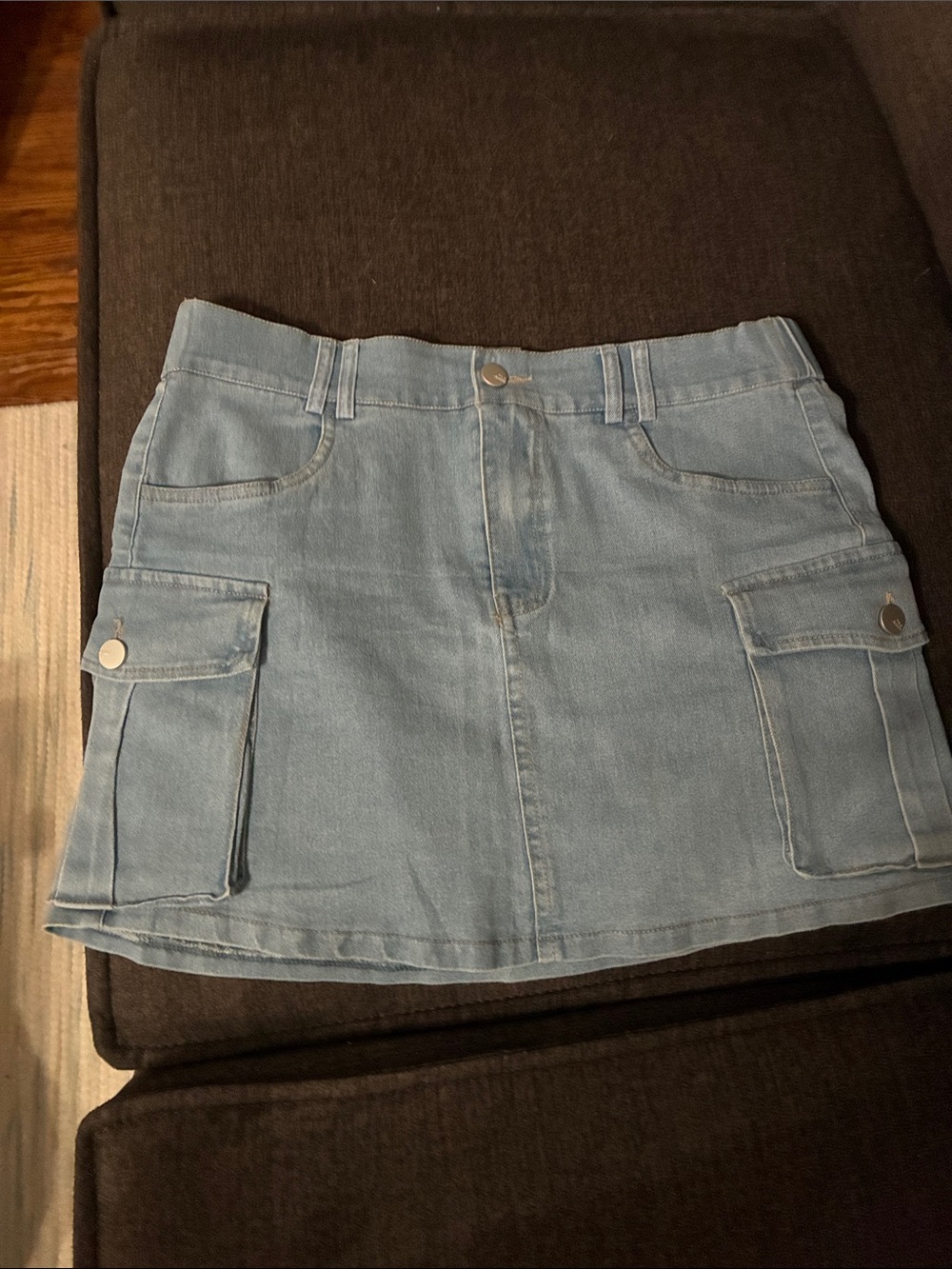 Light Blue Denim Cargo Mini Skirt